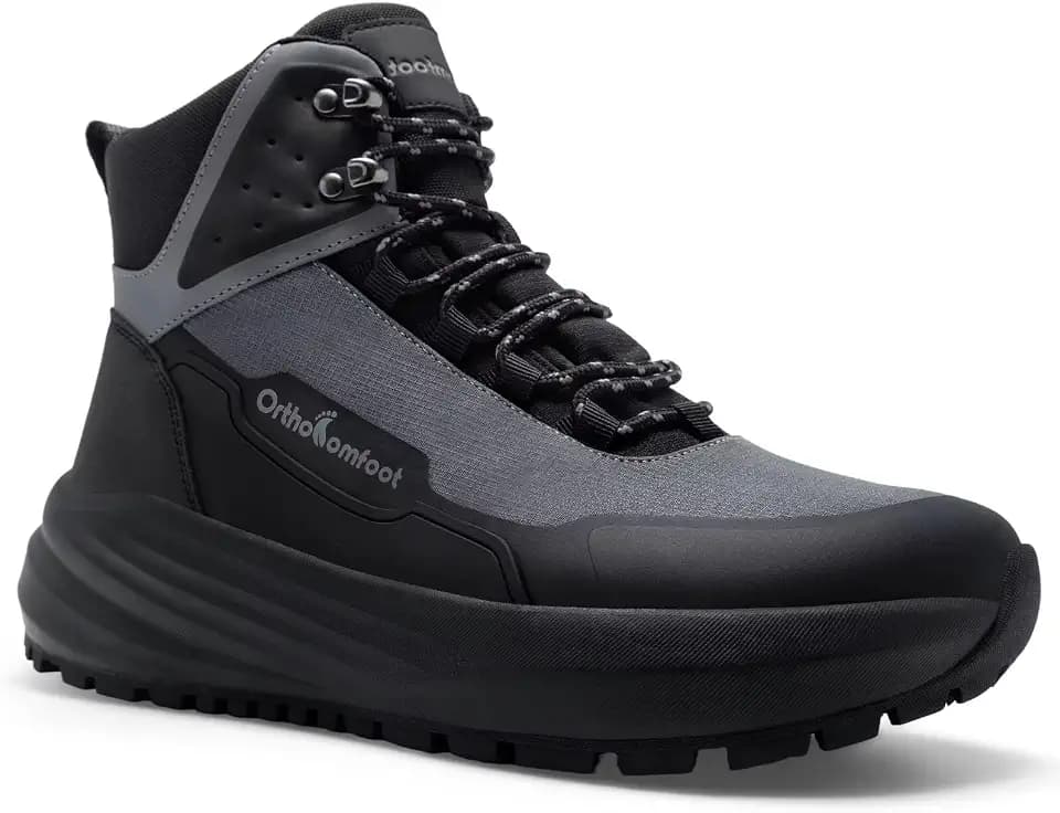 Men's Orthopedic Wide Waterproof Hiking Boots: Comfortable Plantar Fasciitis Diabetic Arch Support Trekking Walking Shoes, Orthotic Non Slip Outdoor Adventures Mid Ankle Boots for Foot and Heel Pain