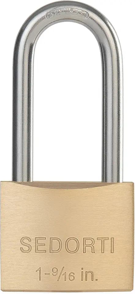 SEDORTI Outdoor Weatherproof Padlock with Stainless Steel Shackle and Solid Brass Body, Marine Grade Rustproof Long Lock for Sheds, Storage Unit School Gym Locker, Fence, Toolbox, Hasp Storage
