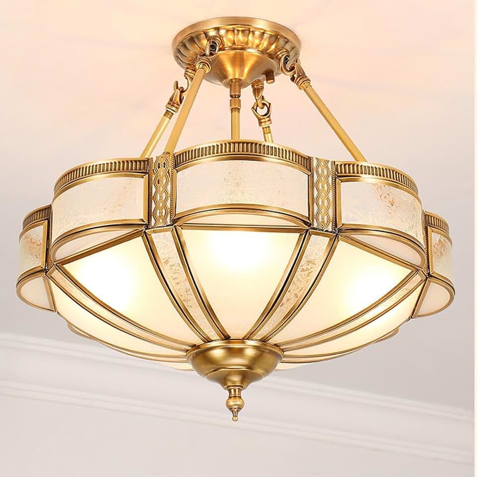 20 Inch Brass Flush Mount Chandelier,Vintage Style,for Dining Room