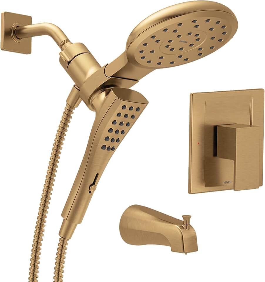Moen Revyl Bronzed Gold Detachable Handshower and Rainfall Shower Head with Handle, Tub Spout, and Metal Hose, 82771BZG
