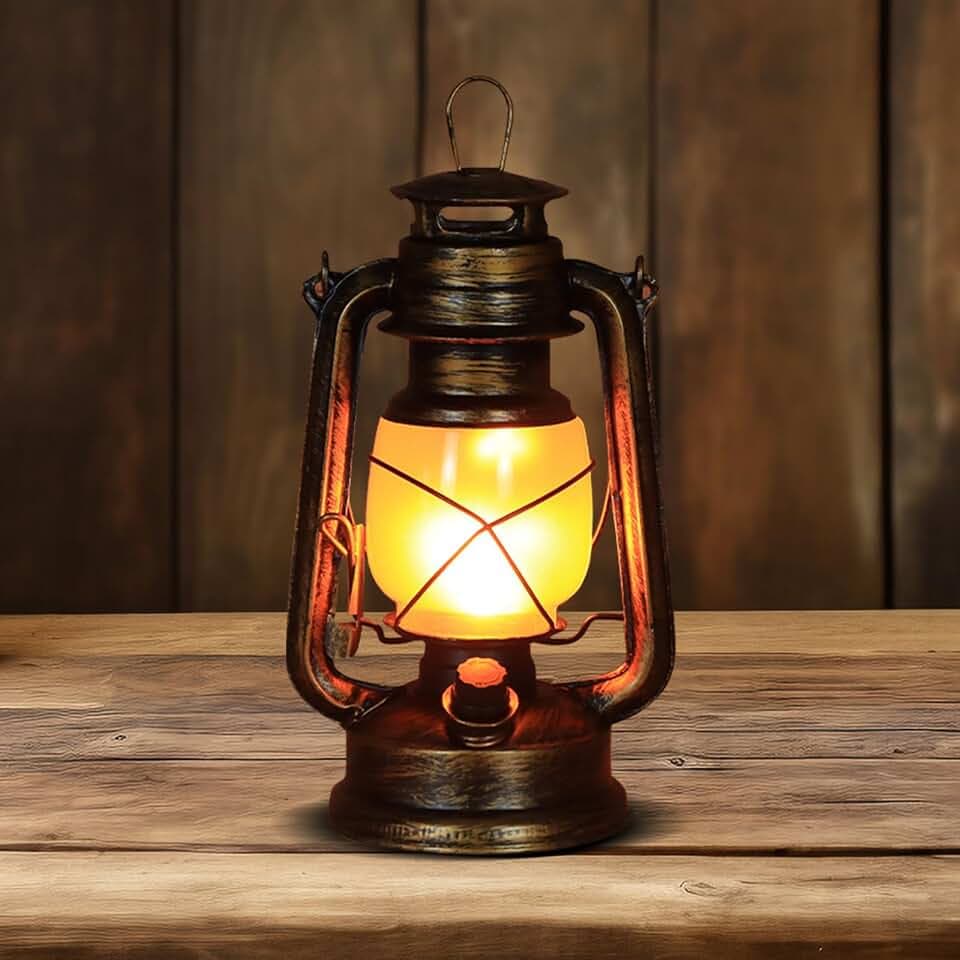 LED Laterne Vintage Sturmlaterne, Aufladbar LED Camping Laterne, 3 Lichtmodi: blinkende Flamme und Immer an, für Veranda,Terrasse,Hof,Garten,Camping (Stil 1)
