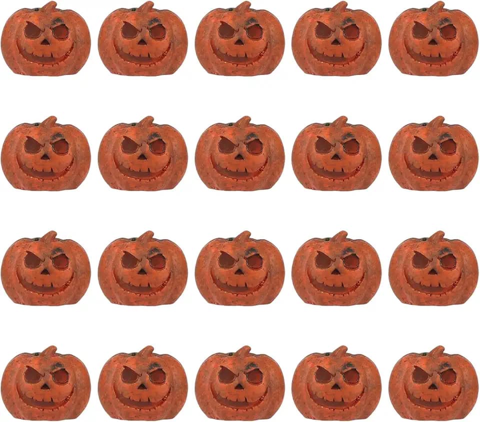 20 Miniatur Kürbisfiguren, Mini Kürbis Dekorationen aus Kunstharz Lebensechte Kleine Halloween Grimasse aus Kunstharz Winzige Dekorationsartikel für den Tisch im Hausgarten (Orange)