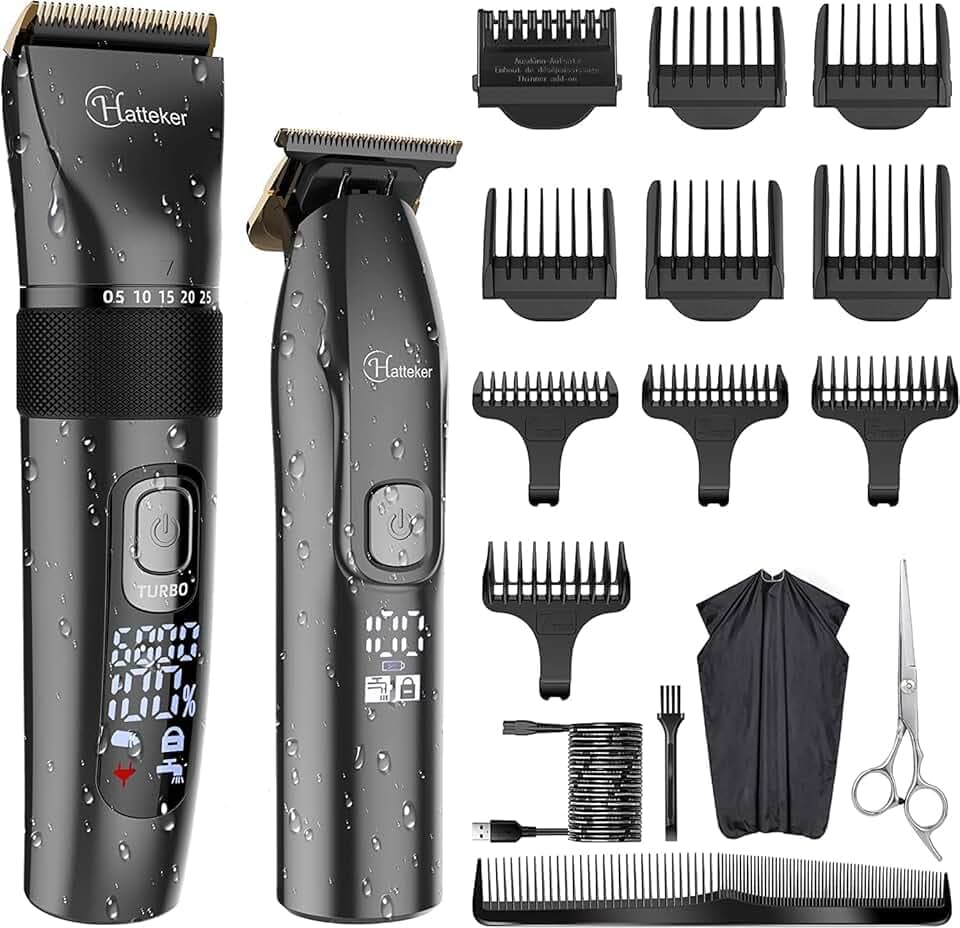 Hatteker Profi Haarschneidemaschine Set Haarschneider Pflegesets Barttrimmer Bartschneider Herren T-förmiger Trimmerkopf T-blade Trimmer Präzisionstrimmer IPX7 Wasserdicht