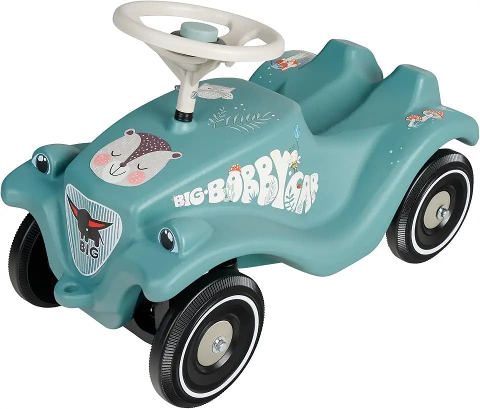 Big Bobby Car Classic Life - Rutschauto ab 1 Jahr, gefertigt aus recyceltem Kunststoff, ergonomische Karosserie, Sicherheitslenkrad mit Hupe, stabile Räder, Petrol-Beige, ab 12 Monate