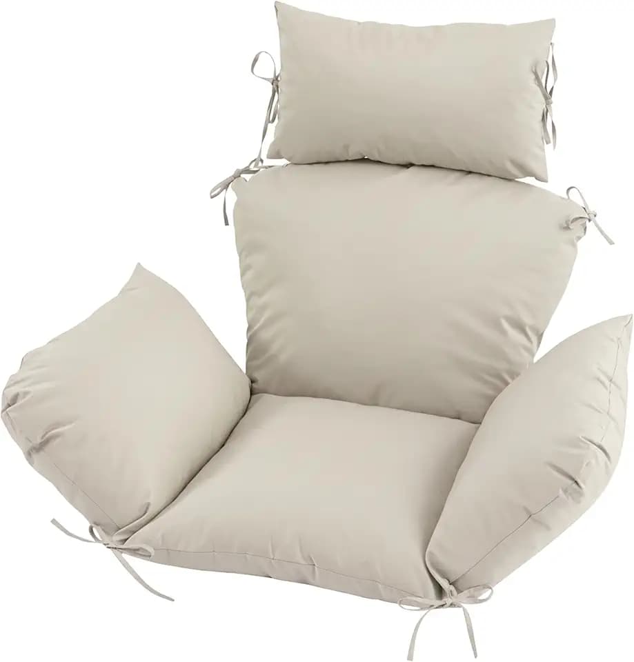 Outdoor Egg Chair Cushion with 8 Securing Straps, Water-Repellent & Fade-Resistant, Removable Cover, Replacement Cushion for Most Single Hanging Swing Egg Chairs – Cream