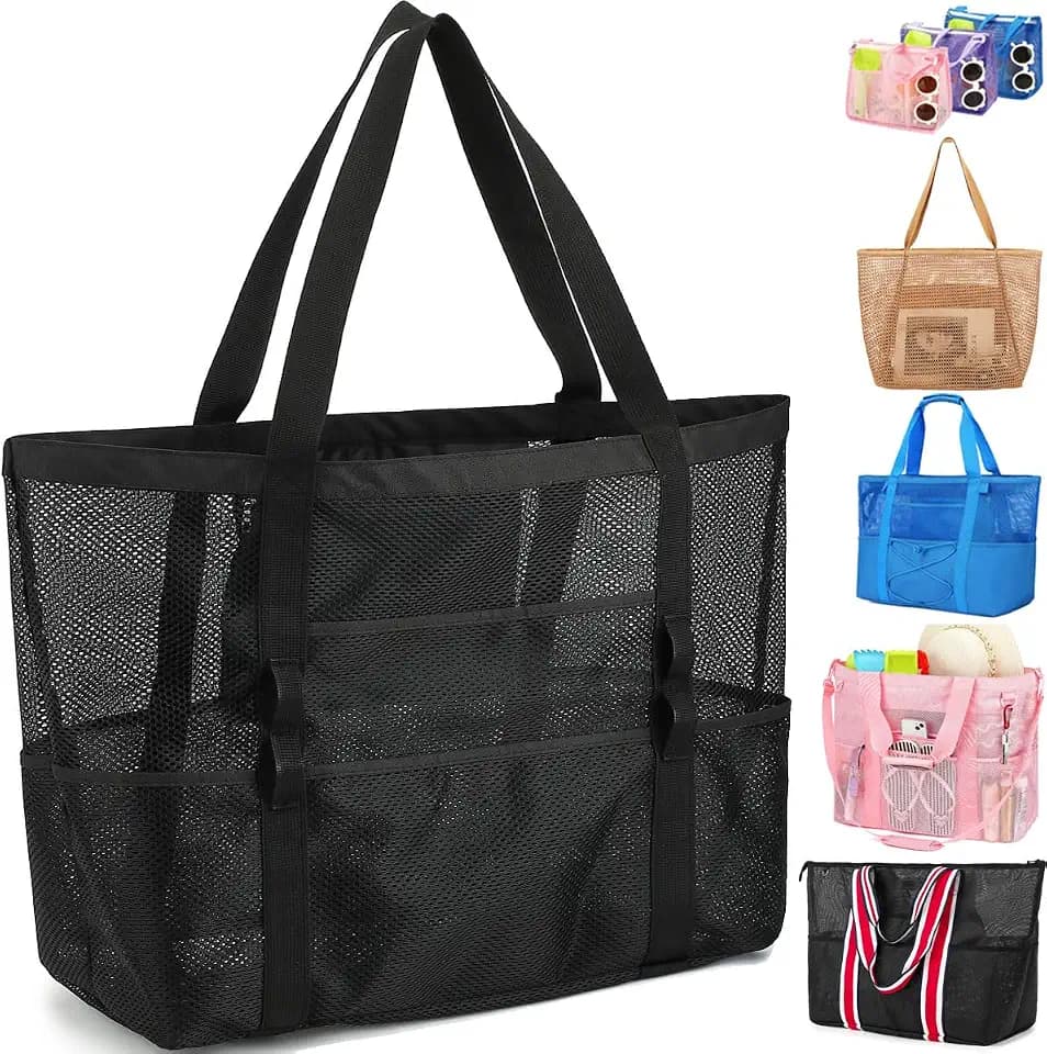 Fammart Large Mesh Beach Bag for Women, Oversized Beach tote Swim Pool Bag