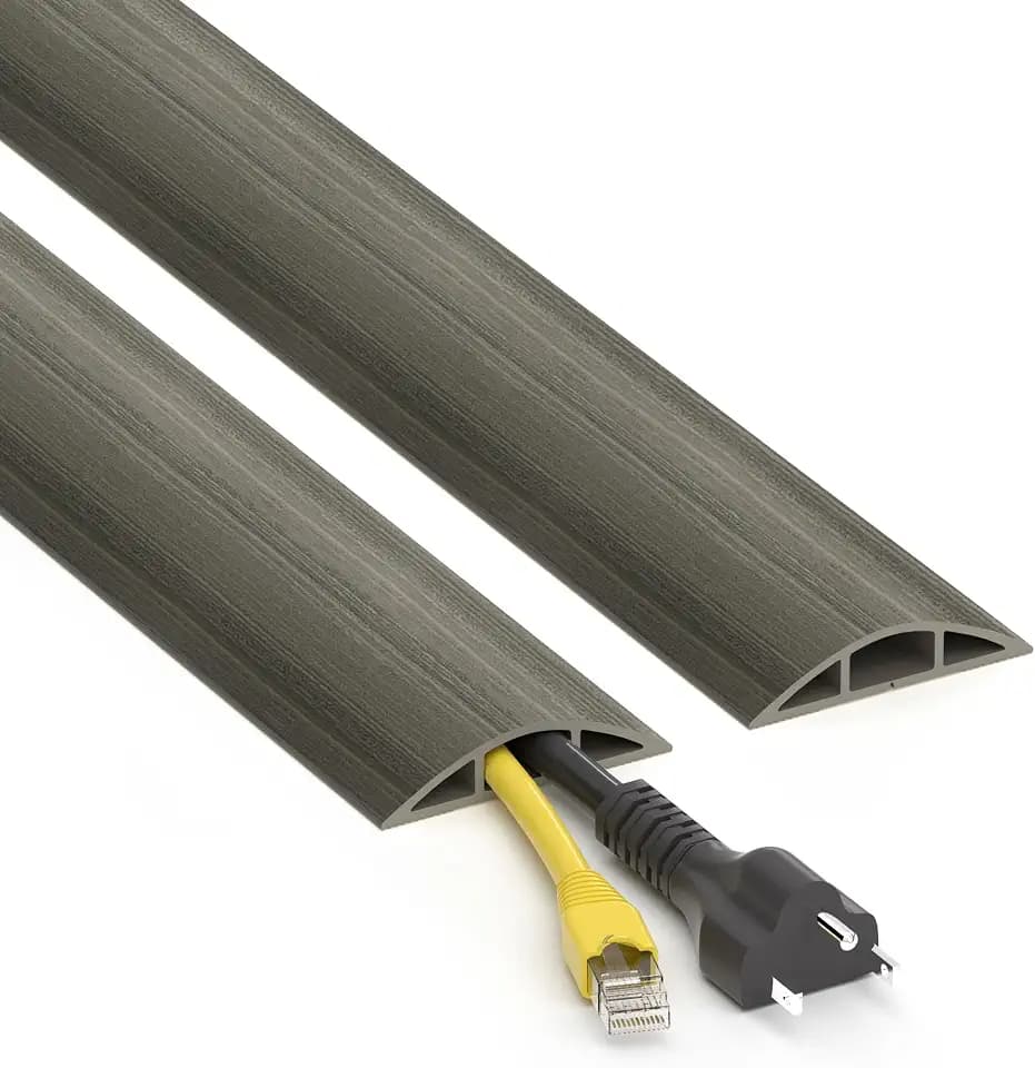 ZhiYo 4ft Floor Cord Cover, Cable Cavity 0.6" W x 0.32" H, Grey Oak Wood