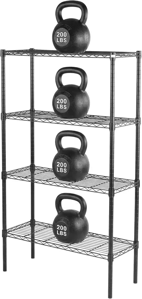 Simple Deluxe Heavy Duty 4-Tier Wire Storage Shelves, 200lbs per Shelf, Adjustable & Rustproof for Kitchen Bathroom Pantry Garage, 23.2" W×13.4" D×47" H