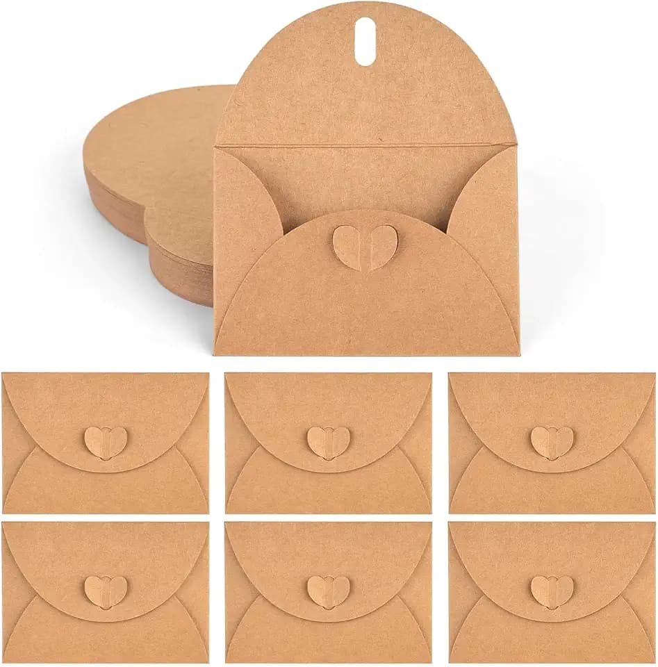 HAKACC 100 Stück Mini Briefumschläge Kraftpapier, Kuverts für Hochzeit