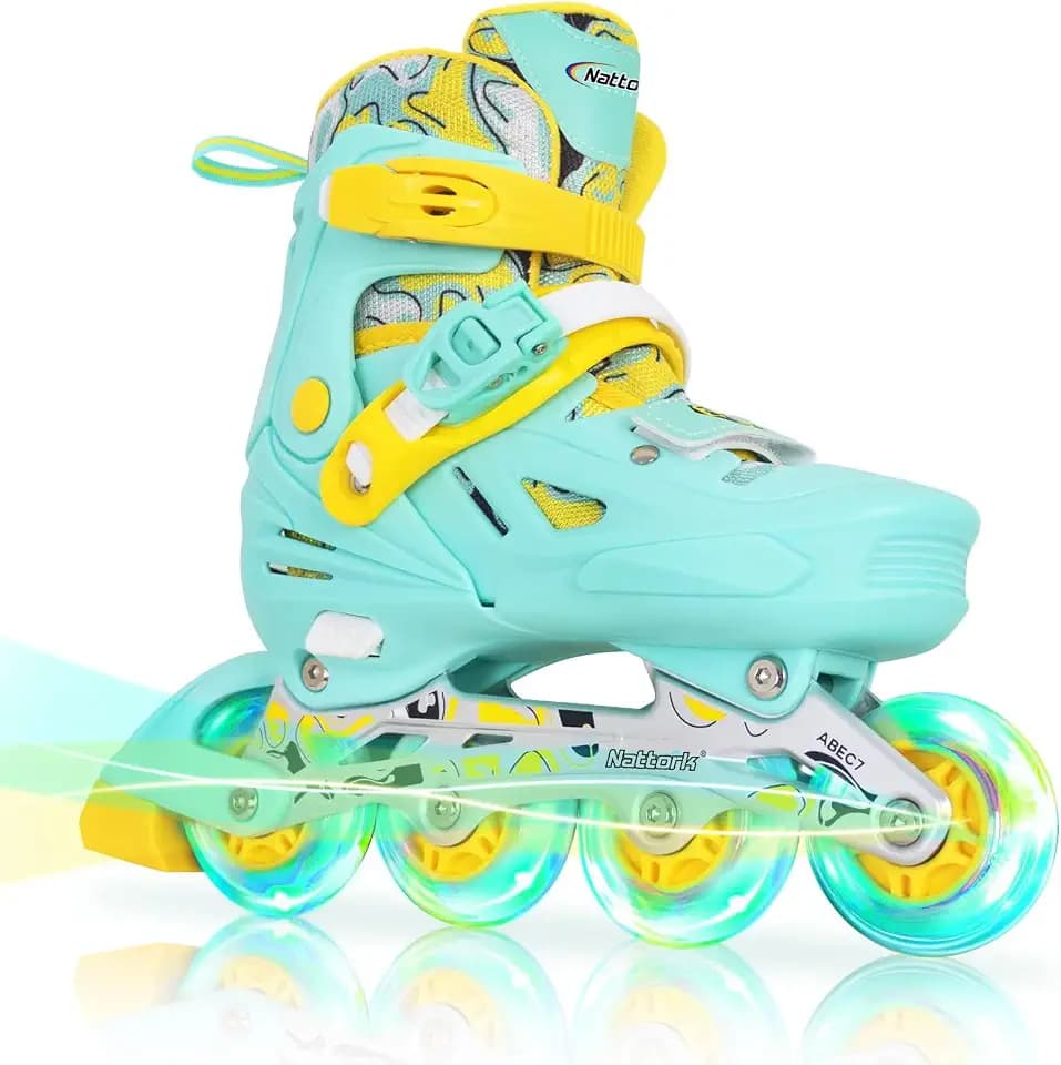 Nattork Inline Skates for Girls and Boys Kids, 4 Sizes Adjustable Inline Skates with Light up Wheels, Illuminating Beginner Roller Skates for Kids & Adult Youth