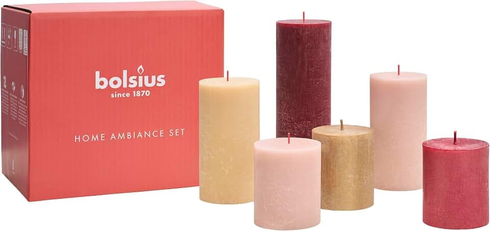 Bolsius Rustik Stumpenkerzen - Geschenk Set 6 Stück - Haptic Luxury - Dekorative Haushaltkerzen - Länge Brenndauer - Unparfümierte - Natürliches Pflanzenwachs - Ohne Palmöl