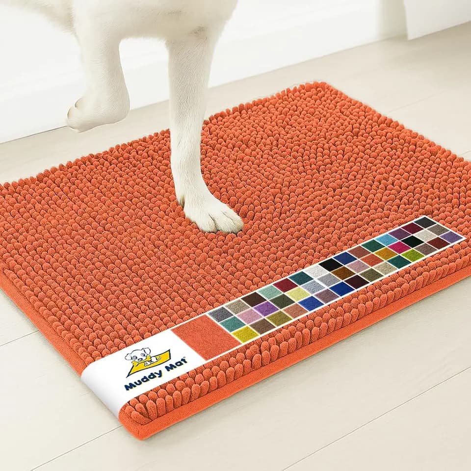 Muddy Mat® | Super Water Absorbent Door Mat Indoor, Microfiber Quick Dry Chenille Entryway Rug, Slip Resistant Front Door Mat, Indoor Mats for Entryway, Machine Washable Pet Rug, Coral 24" x 40"