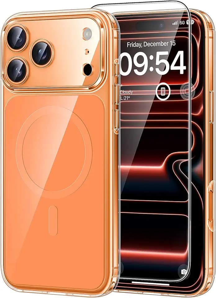 TAURI Original Design for iPhone 17 Pro Max Case, Compatible with MagSafe with Screen Protector, Anti-Yellowing Military-Grade Protection Shockproof Magnetic iPhone 17 ProMax Case, Clear Orange