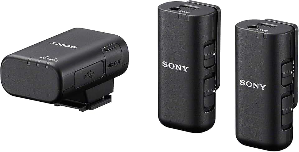 Sony ECM-W3, 2 Sender, 1 Empfänger, Ladestation, Kabelloses Mikrofon, Rauschunterdrückung, 150m Reichweite, Ideal für Kameras, Smartphones, Podcast, Streaming, Interviews
