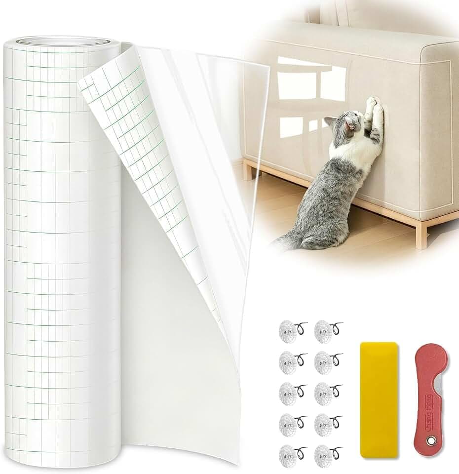 Cat Scratch Furniture Protector, 196.9" x 17.7" Thickened Transparent Self-Adhesive Couch Protector, No Residue Anti-Scratch Cat Claw Proof Pads for Sofa