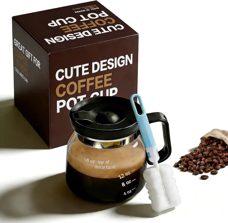 16 oz Clear Glass Coffee Pot Mug with Lid, Novelty Design