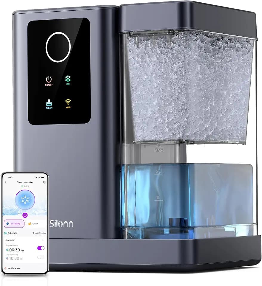 Silonn Nugget Ice Maker Countertop with APP & Voice Control, Self Cleaning Ice Machine with 3L Large Water Tank, 44lbs/24H Soft Chewable Ice, Portable Pebble Ice Maker for Home, Kitchen and Party