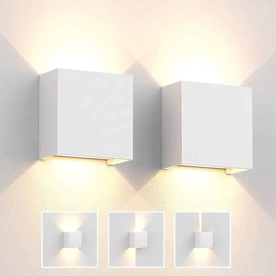 Lureshine 2 Pack Wandleuchte Innen 6W 10×10×5cm Up and Down Leuchten Innen Wandlampe Warmweiß 3000k Aluminium Wandlampe innen IP65 Wasserdichte Wandleuchte für Wohnzimmer Badezimmer Balkon