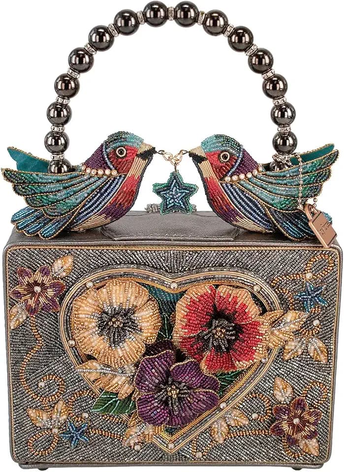 Mary Frances Fluttering Heart Beaded Top Handle Handbag