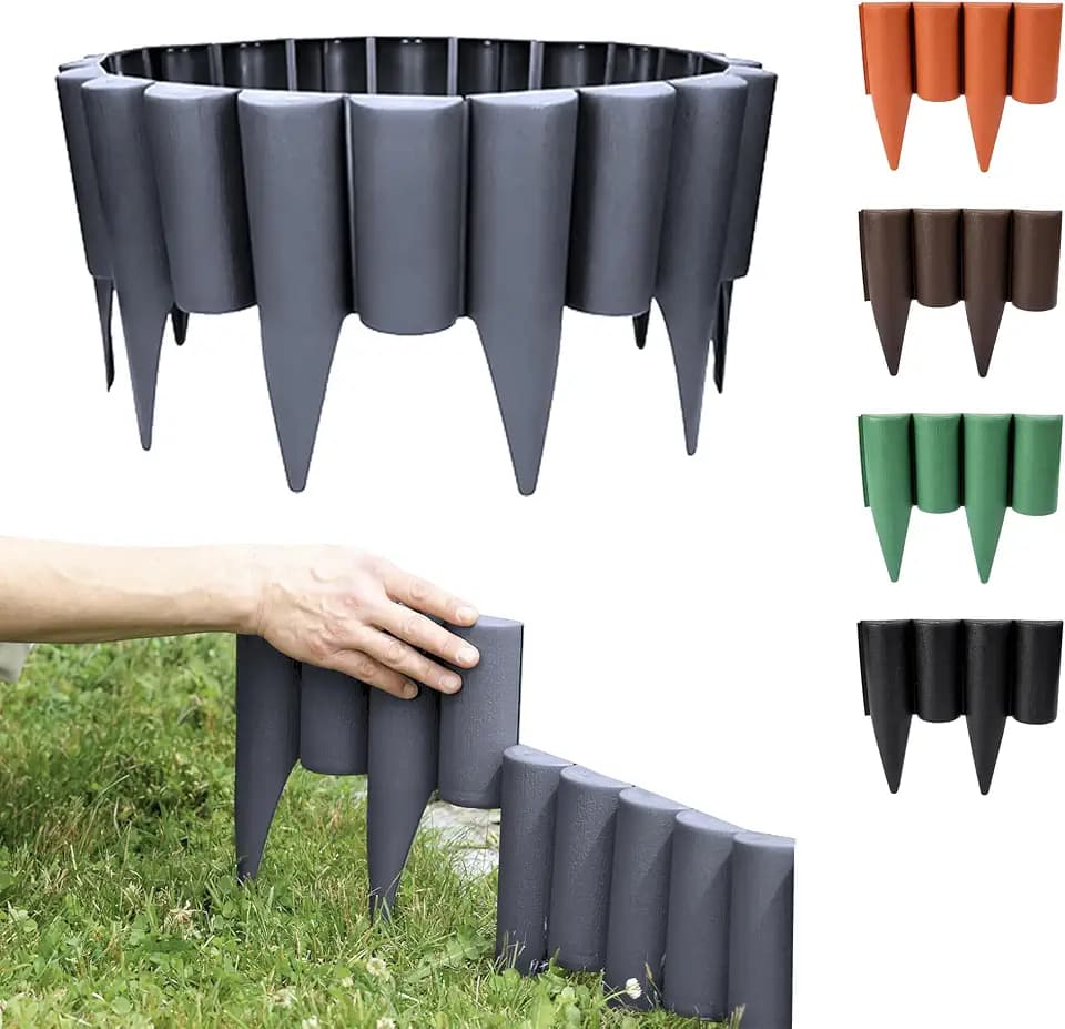 GARDENIX Rasenkante Kunststoff - 2.5m Beeteinfassung Holz, Holzpalisaden Beeteinfassung, Palisaden Beetumrandung, Beetbegrenzung Palisade Anthrazit, Palisade Holzoptik, 10 Module, UV-beständig