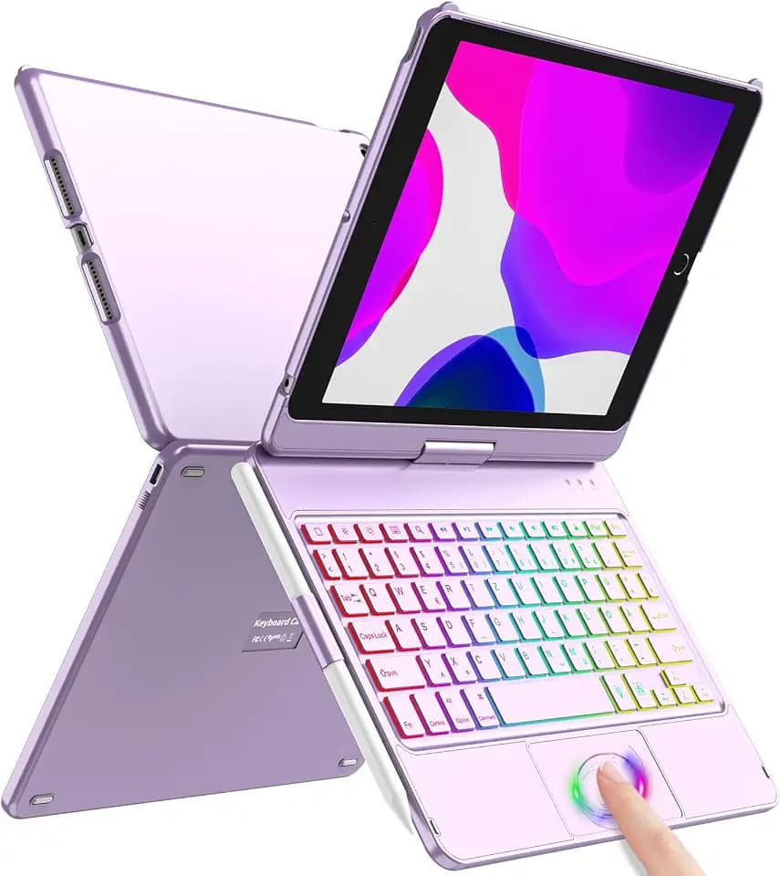 Tastatur Hülle für iPad 10.2 Zoll,für iPad 9/8/7 Generation Hülle,360° Touchpad Flip Hartschale Slim Cover,Kabellose Bluetooth Tastaturhülle,7 Hintergrundbeleuchtungen, Auto Sleep/Wake,QWERTZ Layout