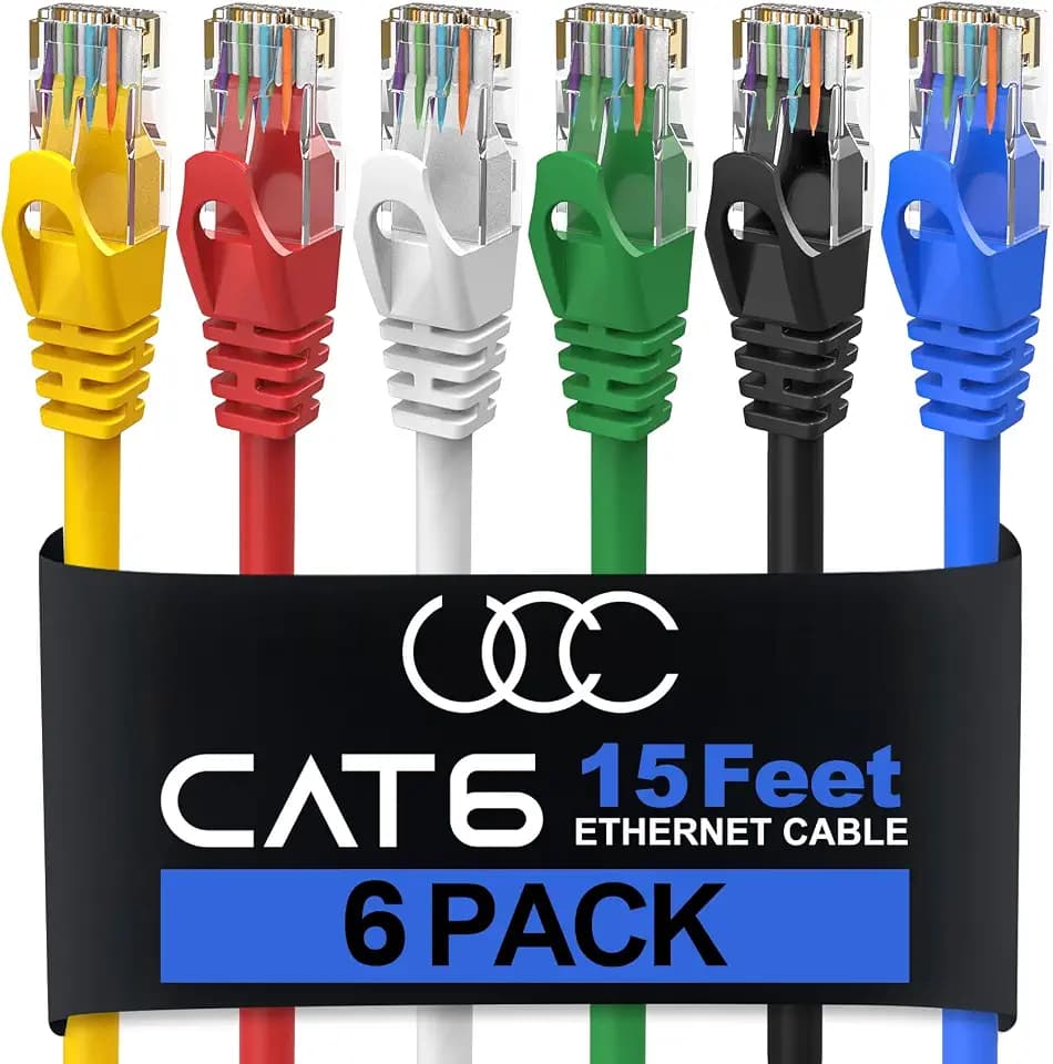 Ultra Clarity Cables Cat 6 Ethernet Cable 15 Feet, 6 Pack, 6 Colors