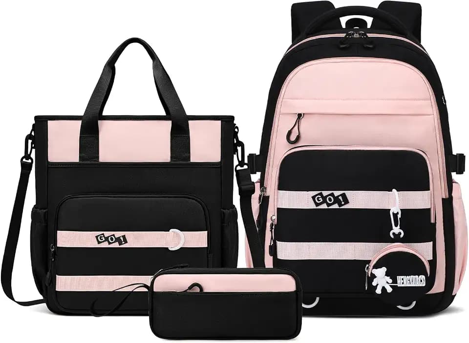 Amythe Schulrucksack Mädchen Teenager, 3-tlg. Leichter Schulranzen, Rosa