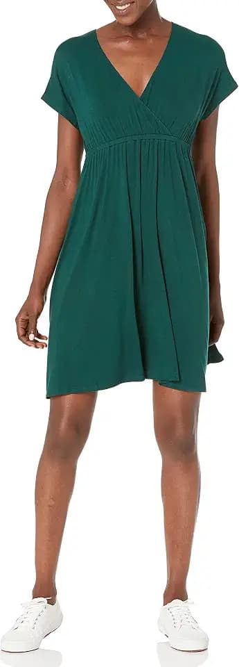 Amazon Essentials Women's V Neck Elastic Waist Surplice Dress (Available in Plus Size)