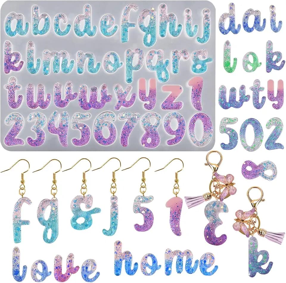 Kleinbuchstaben Silikonform Zahlen Gießformen, Buchstaben Epoxidharz Formen Alphabet Silicone Mold Für DIY Schmuck, Schlüsselanhänger, Ohrringe, Halskette