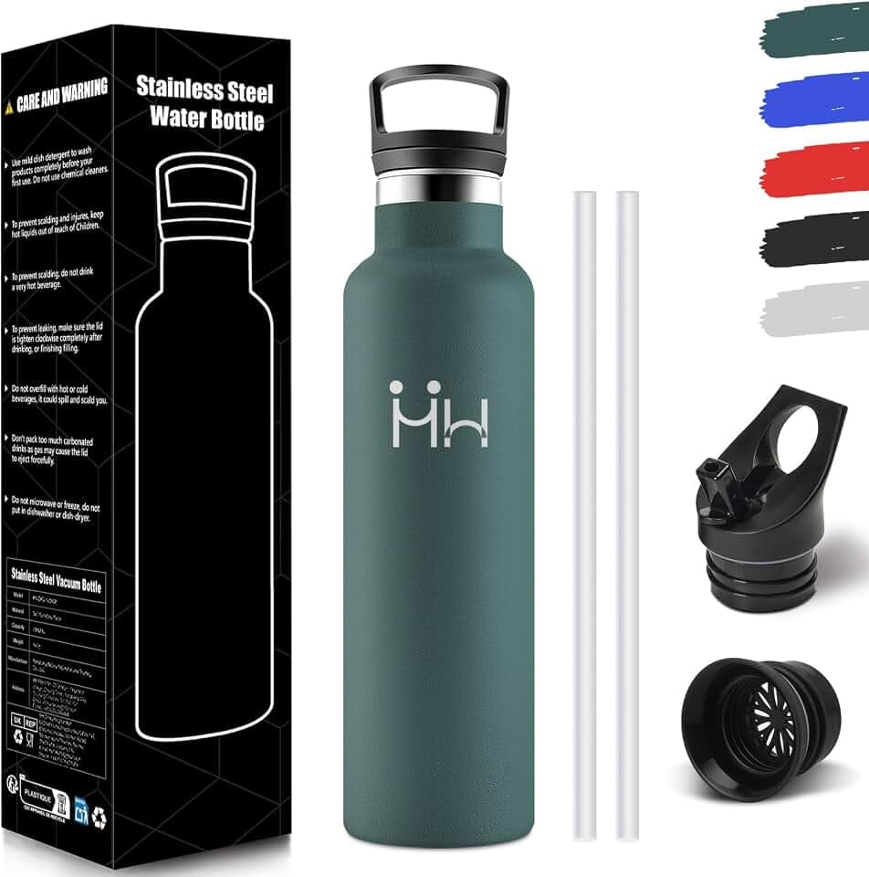 HoneyHolly Trinkflasche 750ML, BPA-Frei, Trinkflasche Edelstahl, Auslaufsichere Isolierflasche Doppelwandig, Wasserflasche Edelstahl, mit Strohhalm, Thermosflasche Kohlensäure Geeignet