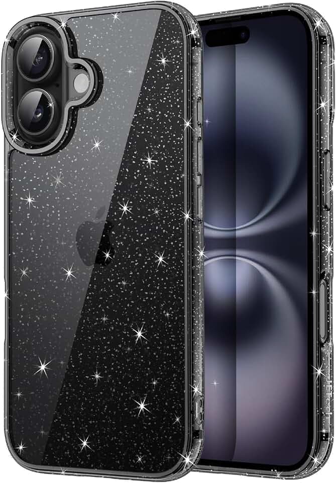 JETech Glitter Case for iPhone 16, Black