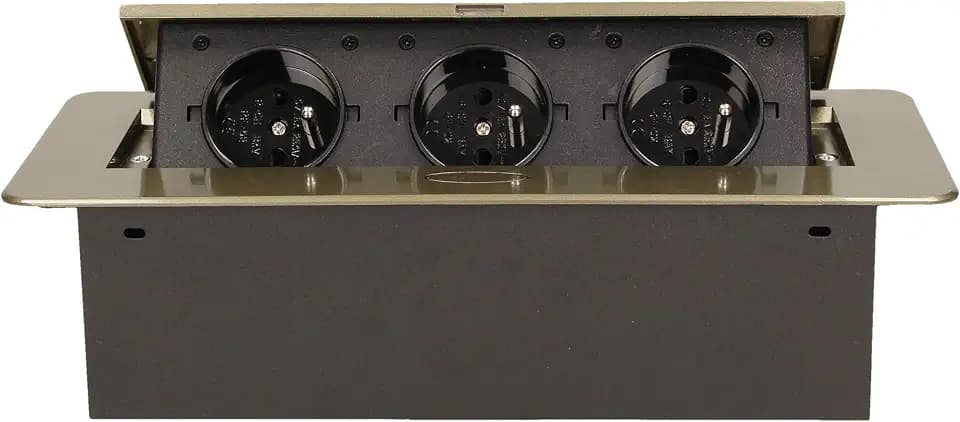 ORNO AE-1337 / BR Steckdosenleiste für Büro, Einbauleuchte, 3 Steckdosen, mit 1,5 m Kabel, 3600 W, 3 x 2P+E, Messing und Grau