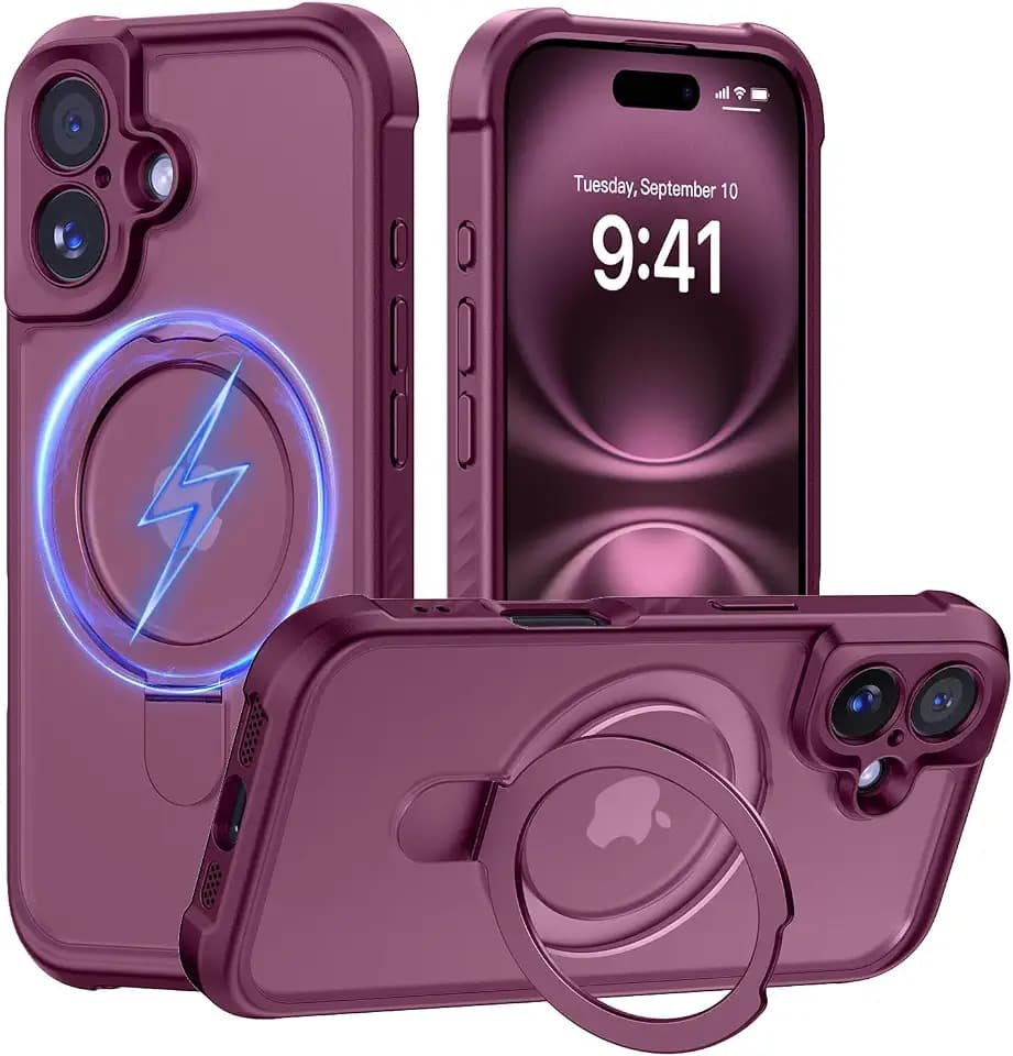 MOCCA Magnetic for iPhone 16 Case with Stand,Wine Red