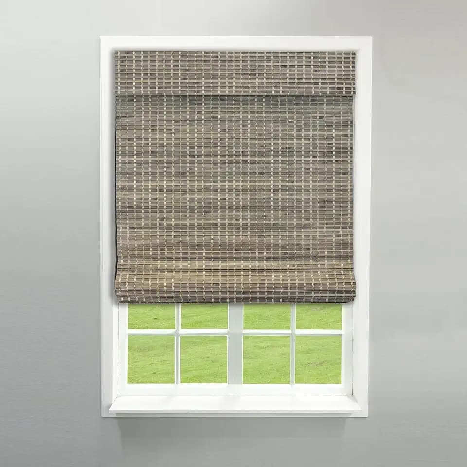 Radiance Cordless Bamboo Blinds - Flatstick Bamboo Roman Shades for Interior Windows - Roll Up Woven Shades with Valance - Inside & Outside Mount Roman Window Shades - Driftwood - 31" W x 64" L