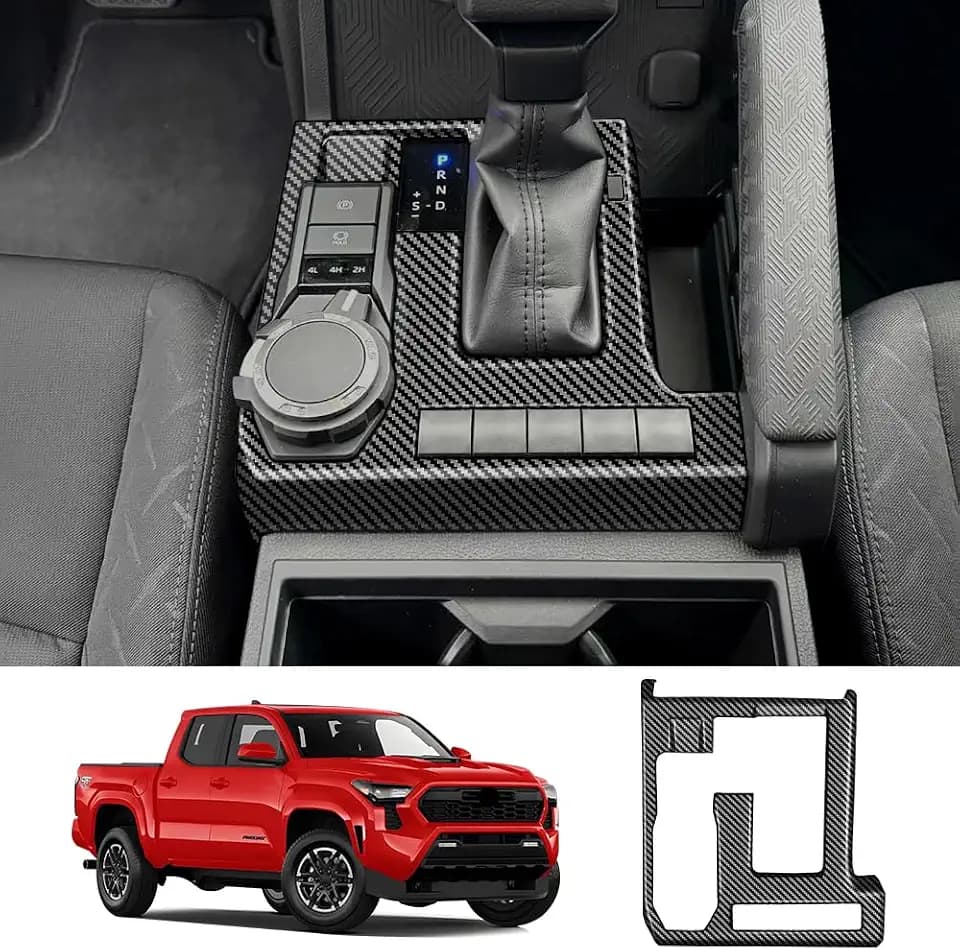 Car Central Control Gear Shift Panel Trim Cover for Toyota Tacoma 2024 2025 2026 and Toyota 4Runner 2025 2026 Auto Interior Decorations Accessories Carbon Fiber Style Center Console Protection