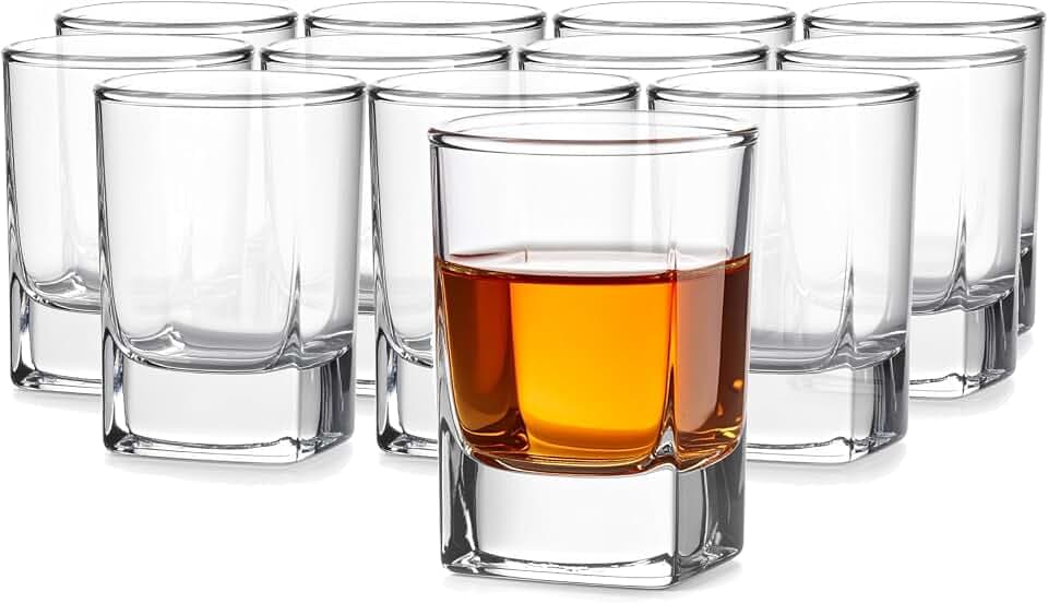 Glasmark KROSNO 1992 Schnapsgläser Shotgläser mit Schwerem Boden Set 12 Stück 55 ml Transparent Spülmaschinenfest, Durchsichtig