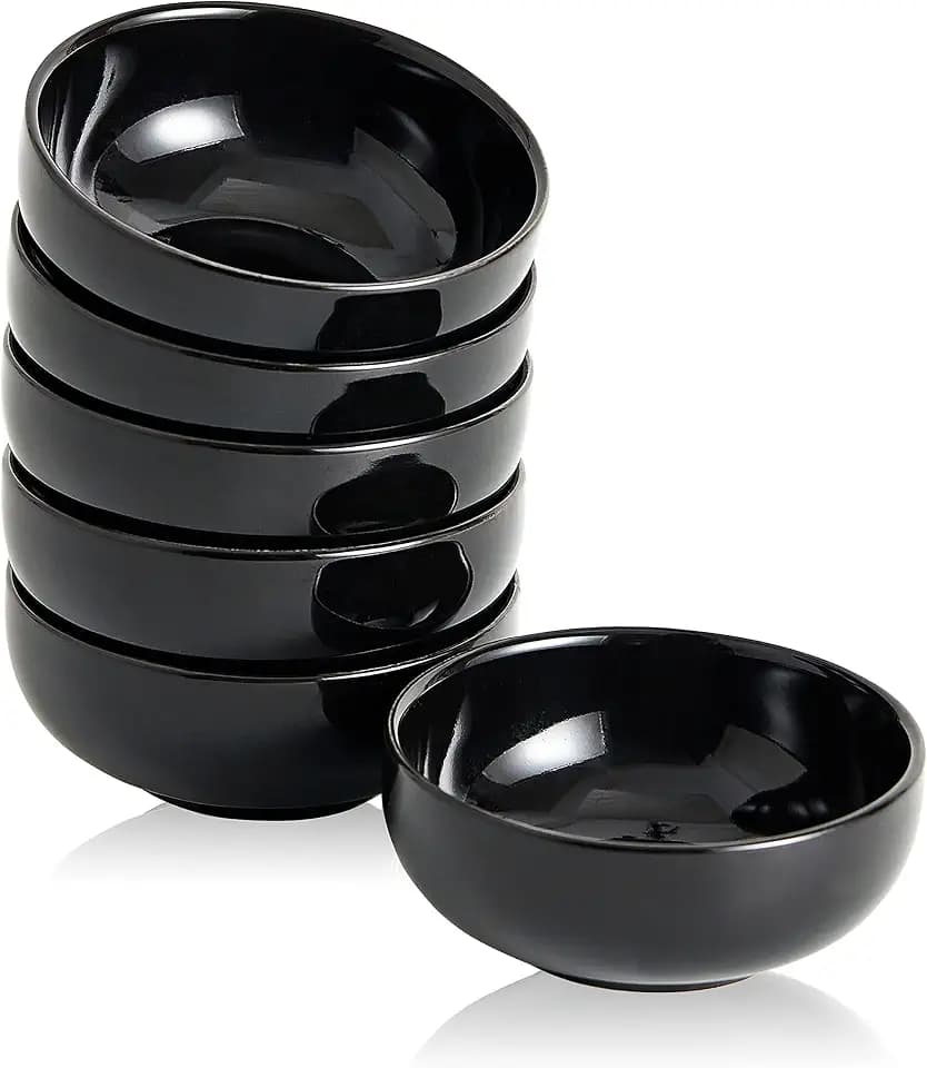 Keramik Dipschalen Set 6 Stück, 75 ml Kleine Runde Dip-Schälchen, Mini Keramikschale für Sojasauce, Sushi, Tapas, Snacks, Dessert, Berry Bowl, Servierschale für Party & Fingerfood(Schwarz)
