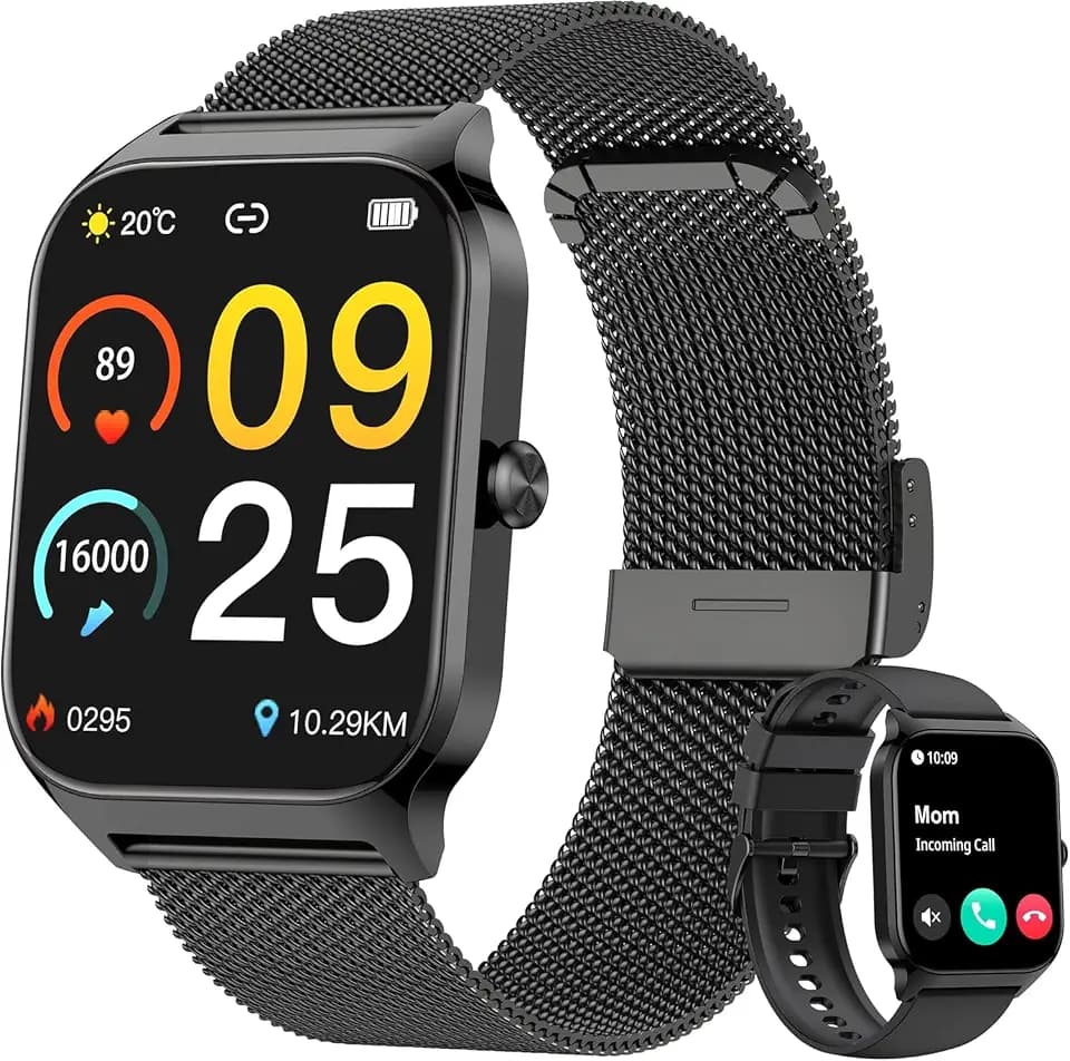 KALINCO Smartwatch Herren Damen, Blutdruckuhr mit Bluetooth-Telefonie, AI Fitness Tracker mit Herzfrequenz SpO2 Stress, 100+ Sportmodi Fitnessuhr,Weltuhr, Schlafanalyse, Geschenkideen für iOS Android