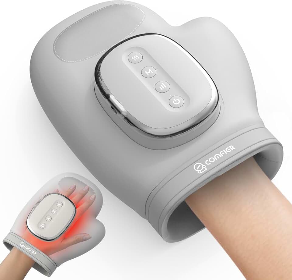COMFIER Großes Handmassagegerät Kabellos mit Wärme und Kompression | Elektrisches Massagegerät für Hände, 5 Intensitäten, 3 Massagemodi, für Finger und Handgelenk, Geschenk für Frauen und Männer