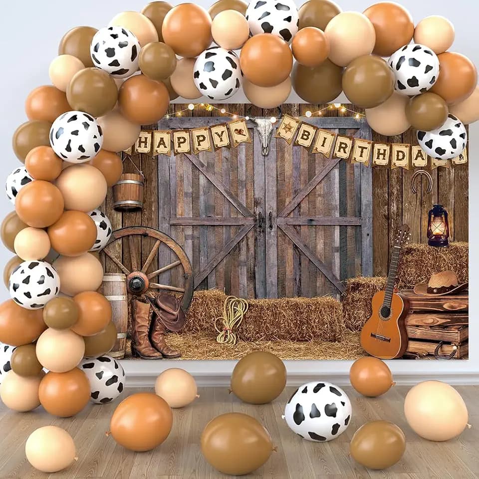 Cowboy Birthday Party Decorations Western Birthday Party Supplies, 65Pcs Cowboy Balloons and 1Pcs Western Birthday Backdrop for Cowboy Rodeo Birthday Party Country Western Baby Shower