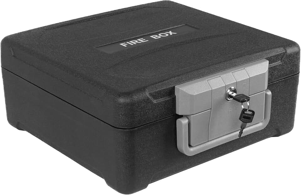 Fireproof and Waterproof Safe, fire safe document box with Sensor light, Portable Lock Box with Key Lock and Ergonomic Handle, 1 Hour at 1700°F, 72 Hours Waterproof