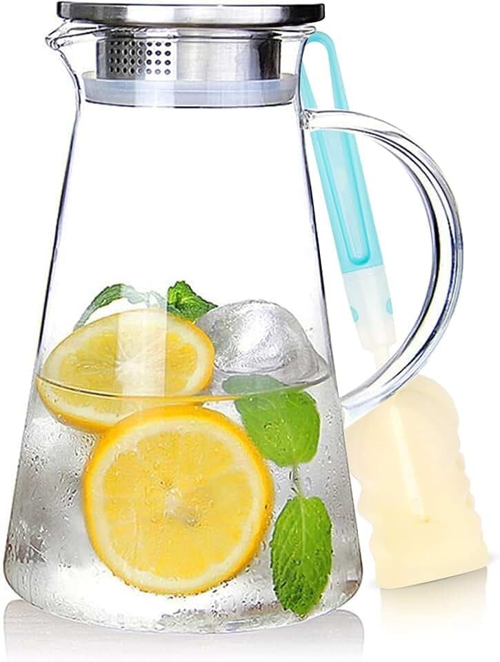 SUSTEAS 2.0L Wasserkaraffe, Glaskaraffe mit Deckel, Karaffe mit Ausgießer