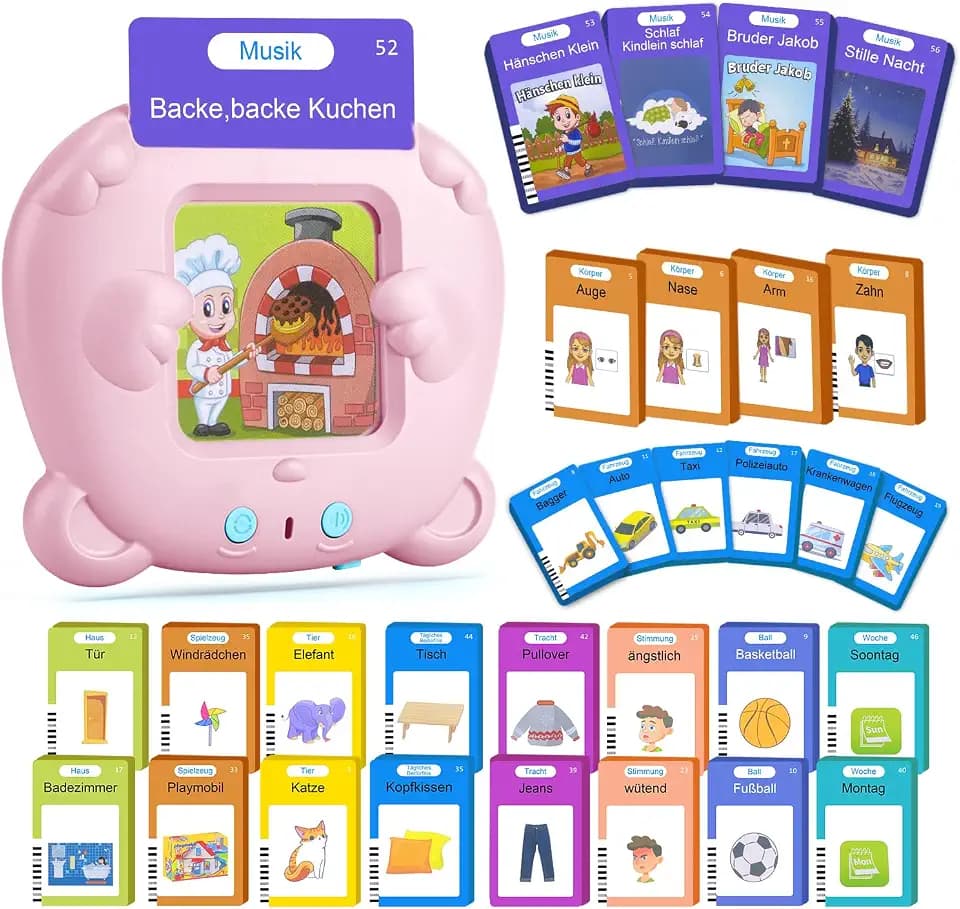 AHJ 510 Wörter Sprechende Lernkarten Deutsch, 255 Blätter, Flash Karten Deutsch, Interaktives Sprachspiele Interaktives Lernkarten für Kinder ab 2-6 Jahr