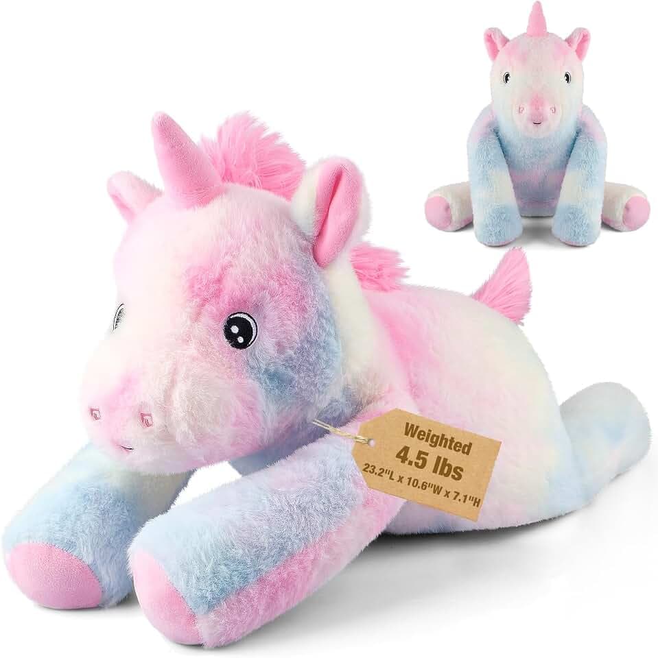 Bobbie & Laxi 24 Zoll & 4,5 lbs gewichtete Einhorn-Plüschtiere für Erwachsene & Kinder, verstellbar als Sitz- und Liegekissen mit abnehmbarem Beutel, Kuscheliges Begleitgeschenk