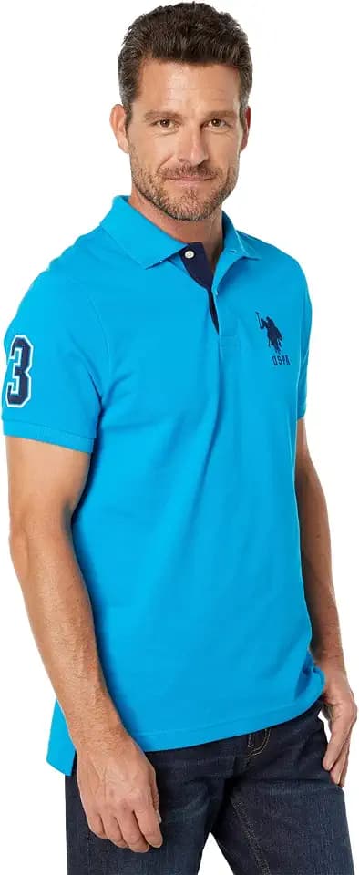 U.S. Polo Assn. Men's Short-Sleeve Polo Shirt with Applique, Casual Summer Slim Fit Polo Shirt with Contrast Color