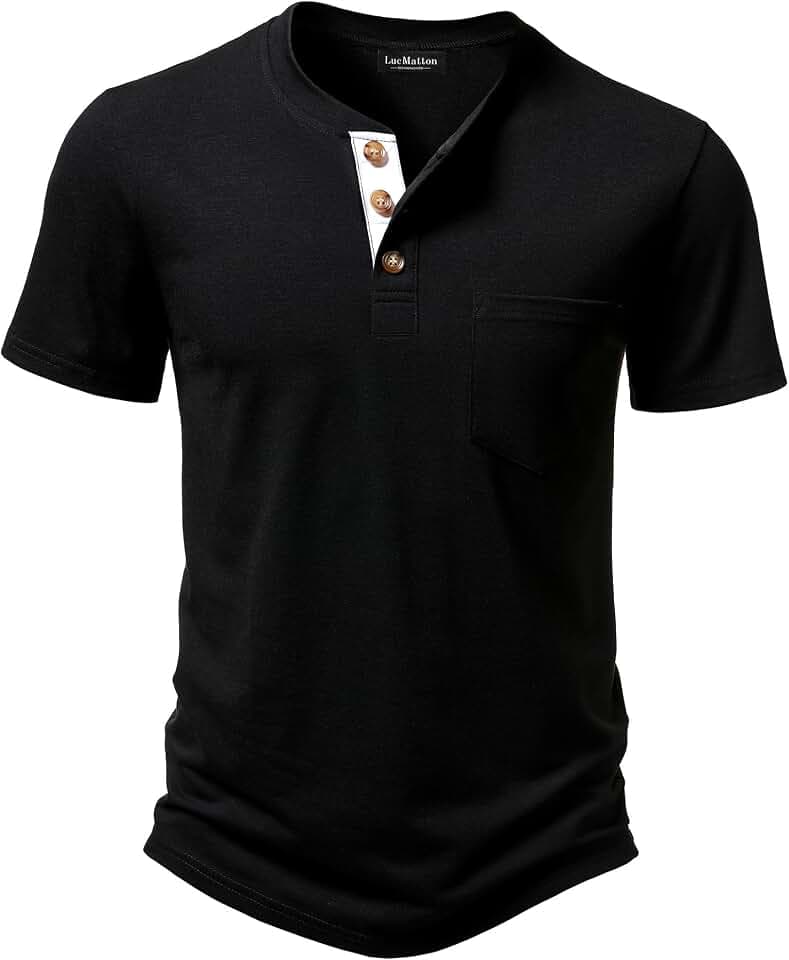 LucMatton Men's Lightweight Short Sleeve Henley T Shirt