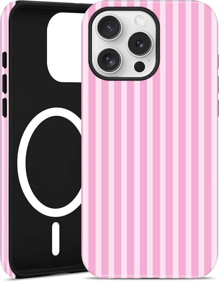 Magnetic Striped Phone Case for iPhone 14 Pro Max, Pink