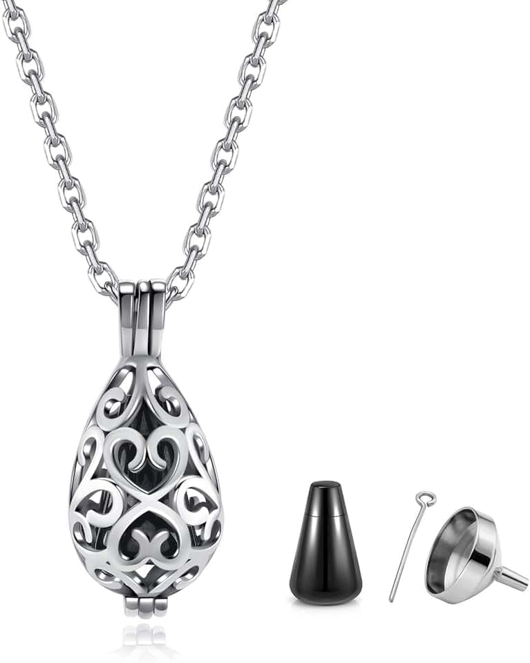 JSDDE Memorial Urnen Anhänger Halskette Partone Anhänger für Asche Haare Nagel Locket Anhänger Gedenken Charms Anhänger Kette mit Trichter füllen Kit