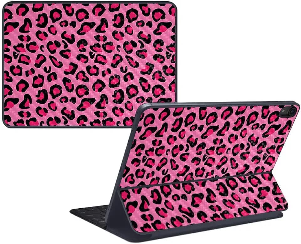 MightySkins Carbon Fiber Skin for Apple iPad Pro Smart Keyboard 12.9" (2018) - Pink Leopard - Protective, Durable Textured Carbon Fiber Finish - Easy to Apply and Change Styles - Made in The USA