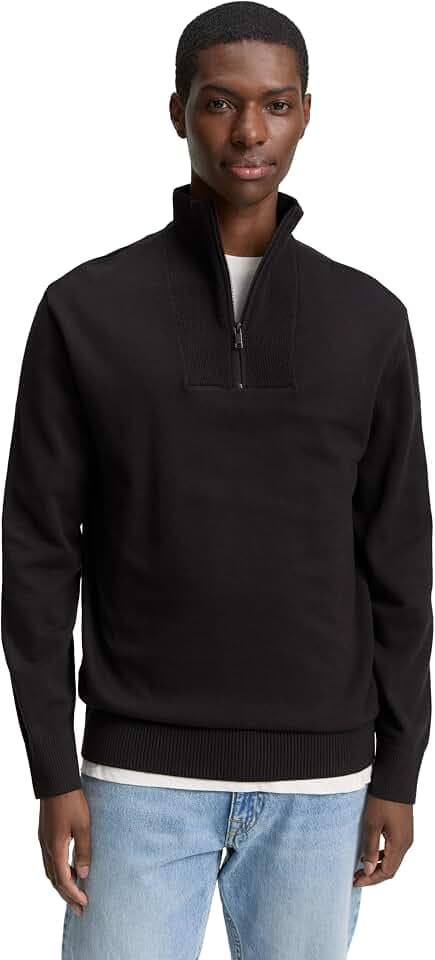 Tom Tailor Denim Herren 1047962 Troyer Strickpullover aus Baumwolle